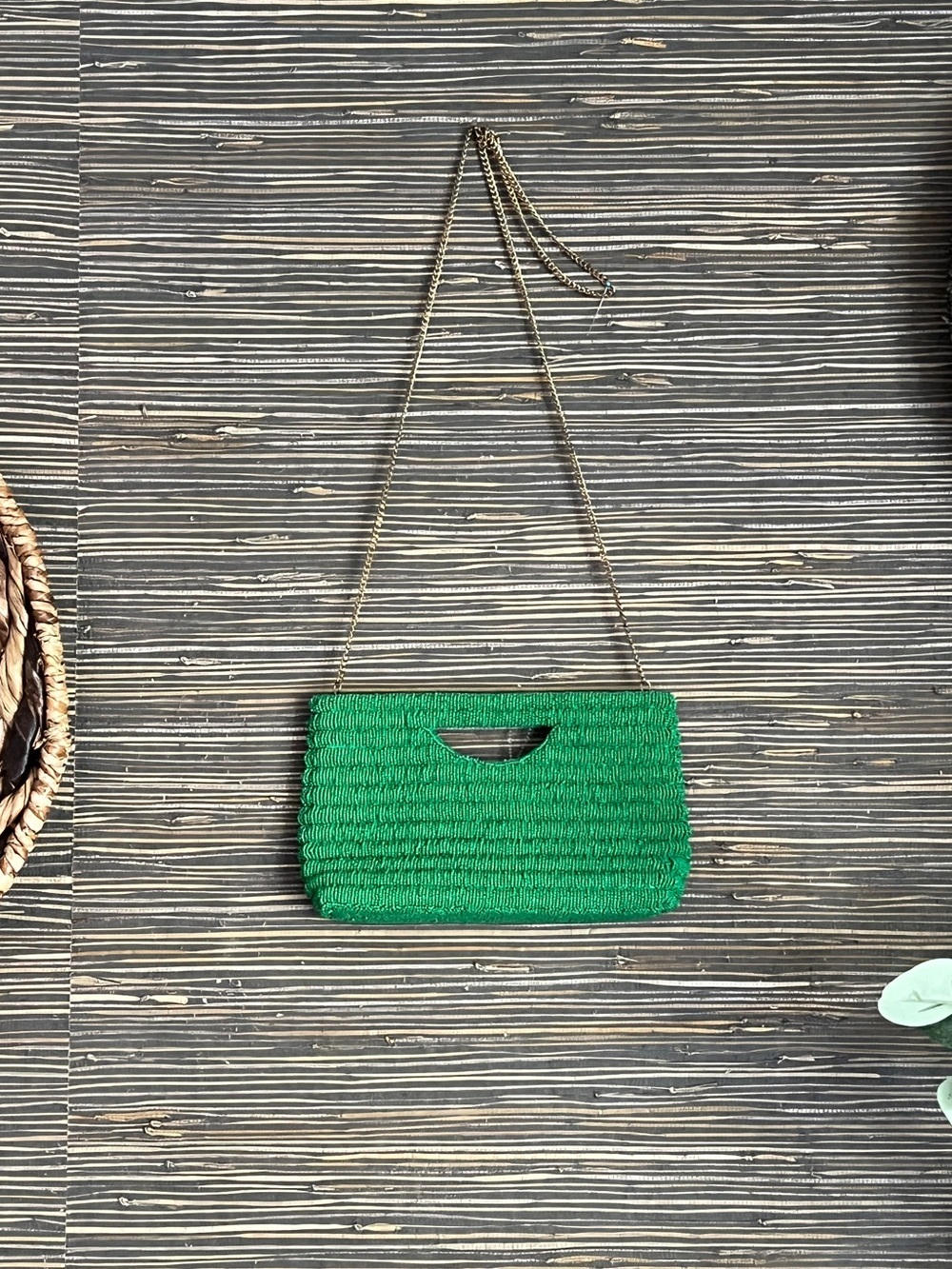 🆕 Antik Kraft Green Glass Beaded Clutch/Shoulder Bag/Crossbody w/Gold Chain - Picture 5 of 17